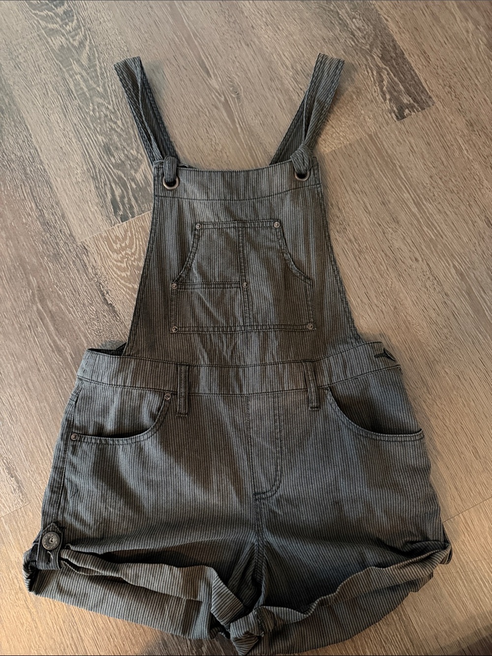 Free People Charcoal Pinstripe Short Overalls